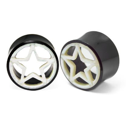 Horn Bone 13/16 Inch Ear Tunnels with Mother of Pearl Stars - Pair - photo 2
