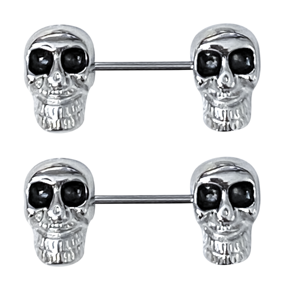 Surgical Steel 14 Gauge Nipple Barbell with Large Skull - Pair