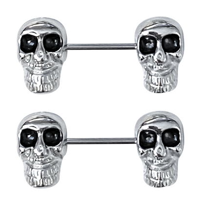 Surgical Steel 14 Gauge Nipple Barbell with Large Skull - Pair