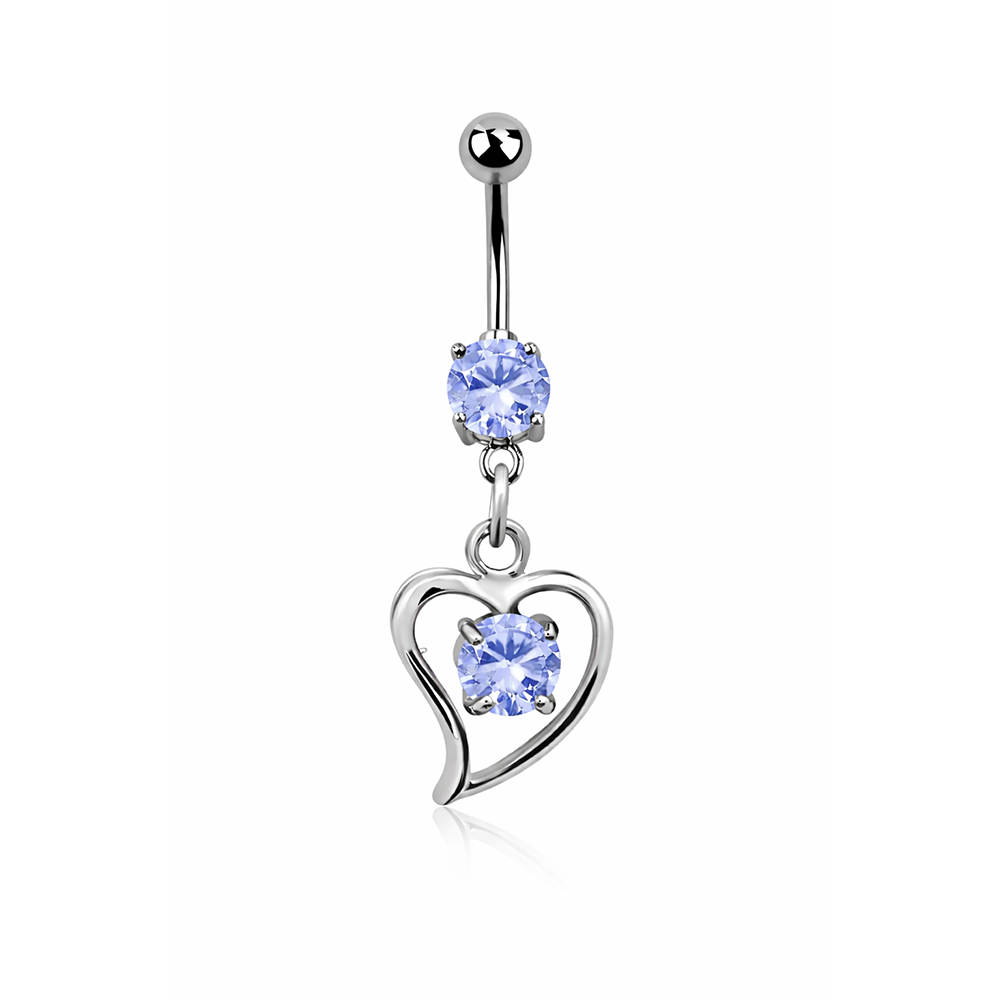 Titanium belly ring with heart CZ dangle