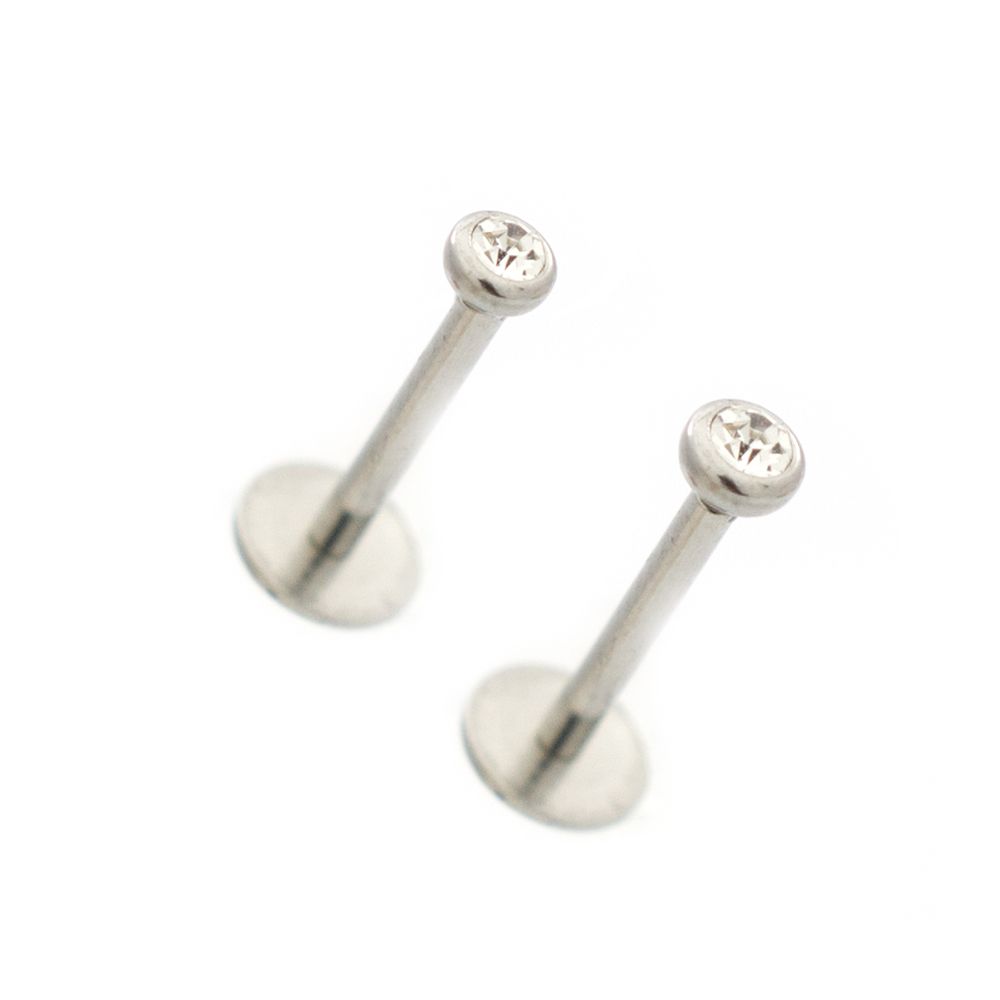 Surgical Steel 18 Gauge Press Fit Labret Studs with Clear CZ - Pair