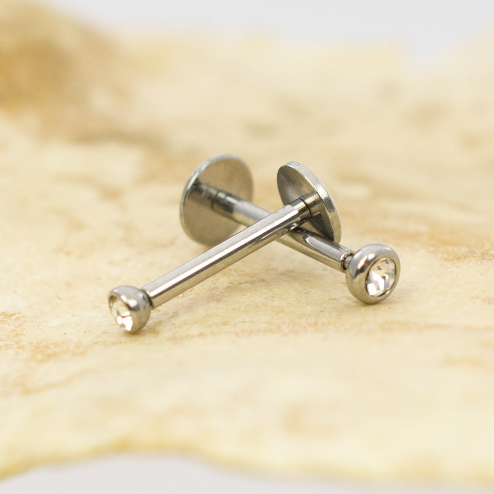 Surgical Steel 18 Gauge Press Fit Labret Studs with Clear CZ - Pair - photo 4