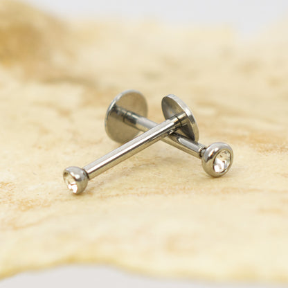 Surgical Steel 18 Gauge Press Fit Labret Studs with Clear CZ - Pair - photo 4