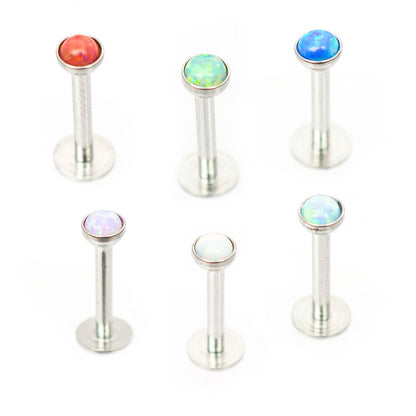Surgical Steel 16 Gauge Labret Stud with Opalite Gem and Enamel Back