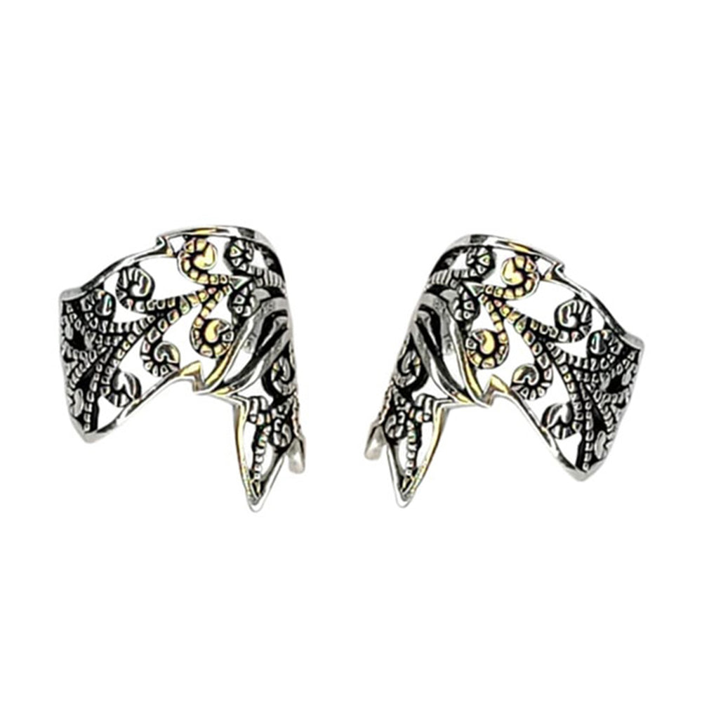 Silver Plated Brass Leaf Clip On Ear Cuff Wrap Earrings - Pair