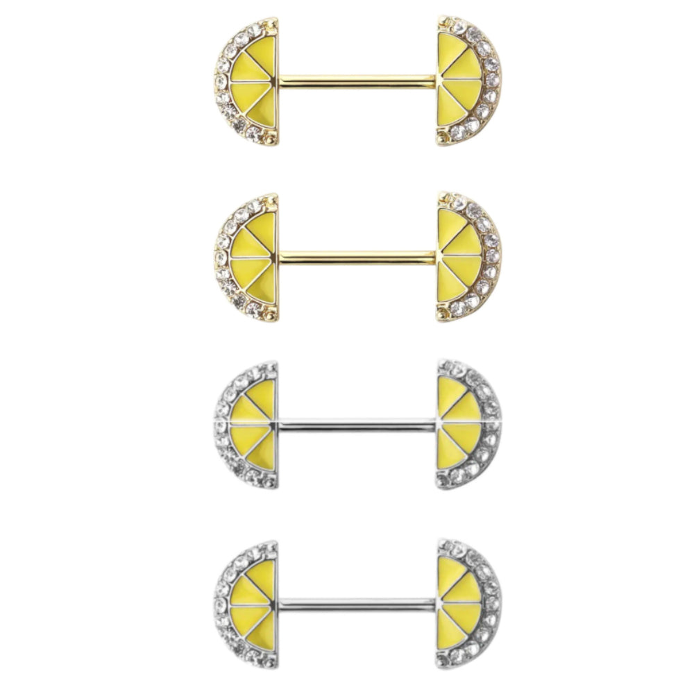 Surgical Steel Nipple Barbell 14G 12mm with Lemon Slice CZ - Pair