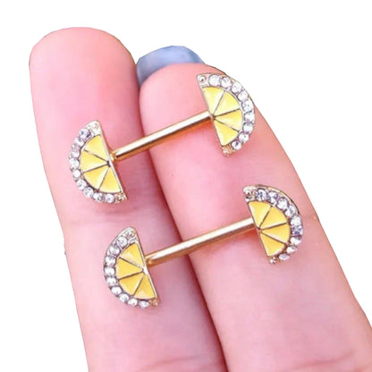 Surgical Steel Nipple Barbell 14G 12mm with Lemon Slice CZ - Pair - photo 3
