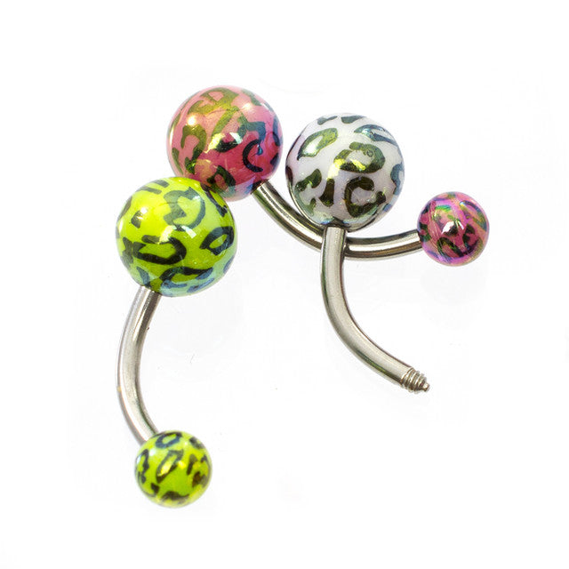 Surgical Steel 14 Gauge Belly Rings with Leopard Acrylic Ball - 5 Pack - photo 2