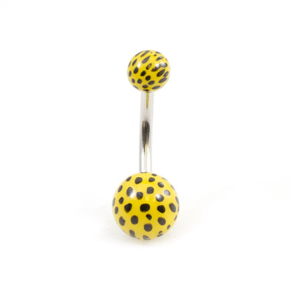 Surgical Steel Belly Button Ring 14G 10mm with Leopard Acrylic Ball