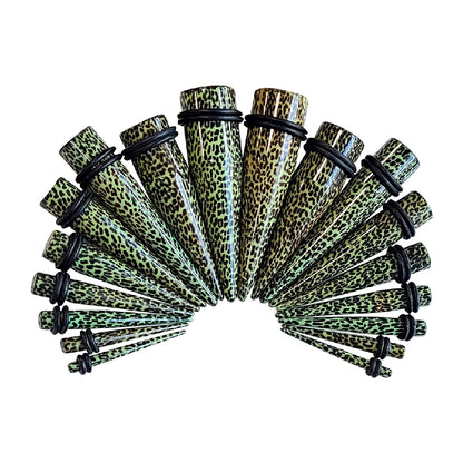 Acrylic Green Leopard Taper Stretching Kit 8G to 5/8 Inch - 18 Pack