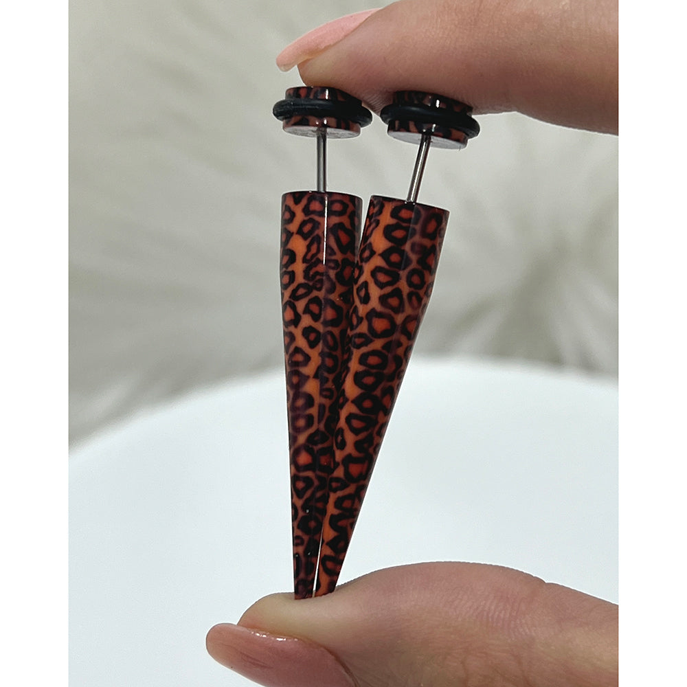 Acrylic 16 Gauge Fake Ear Tapers with Leopard Skin - Pair - photo 2