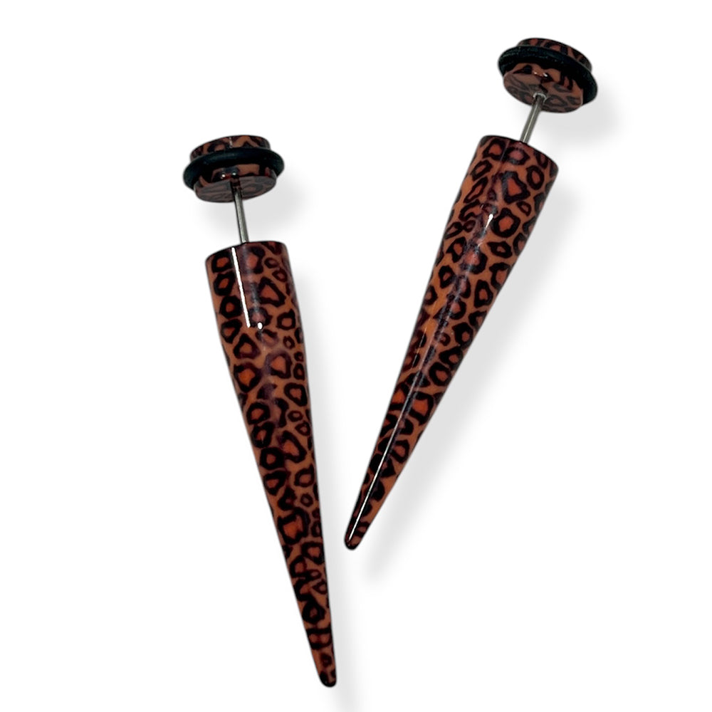 Acrylic 16 Gauge Fake Ear Tapers with Leopard Skin - Pair