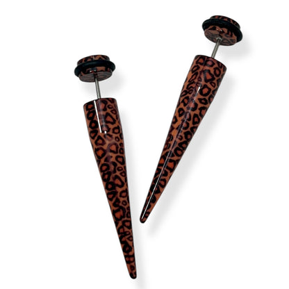 Acrylic 16 Gauge Fake Ear Tapers with Leopard Skin - Pair