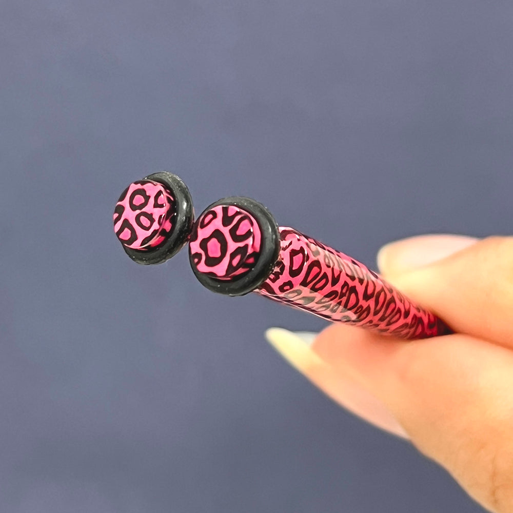 Acrylic Pink & Black Leopard Skin Fake Ear Tapers 16G - Pair - photo 3