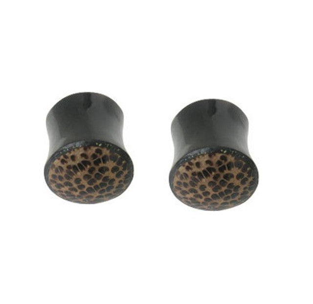 Black Bone 00 Gauge Leopard Skin Saddle Fit Ear Plugs - Pair