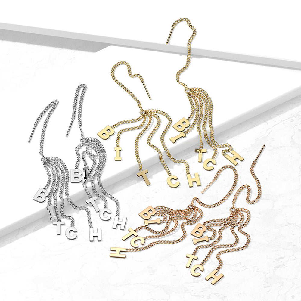 Surgical Steel 18 Gauge Bitch Letter Threader Ear Chain - Pair