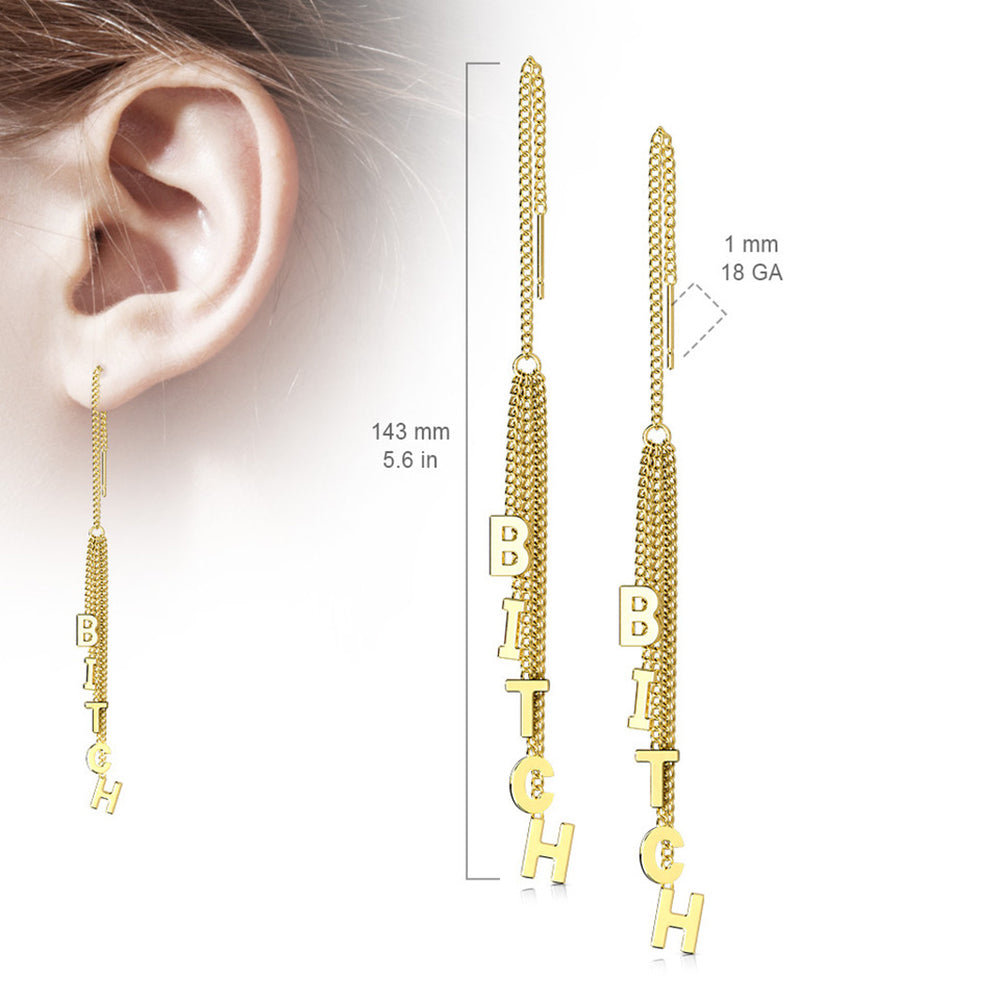 Surgical Steel 18 Gauge Bitch Letter Threader Ear Chain - Pair