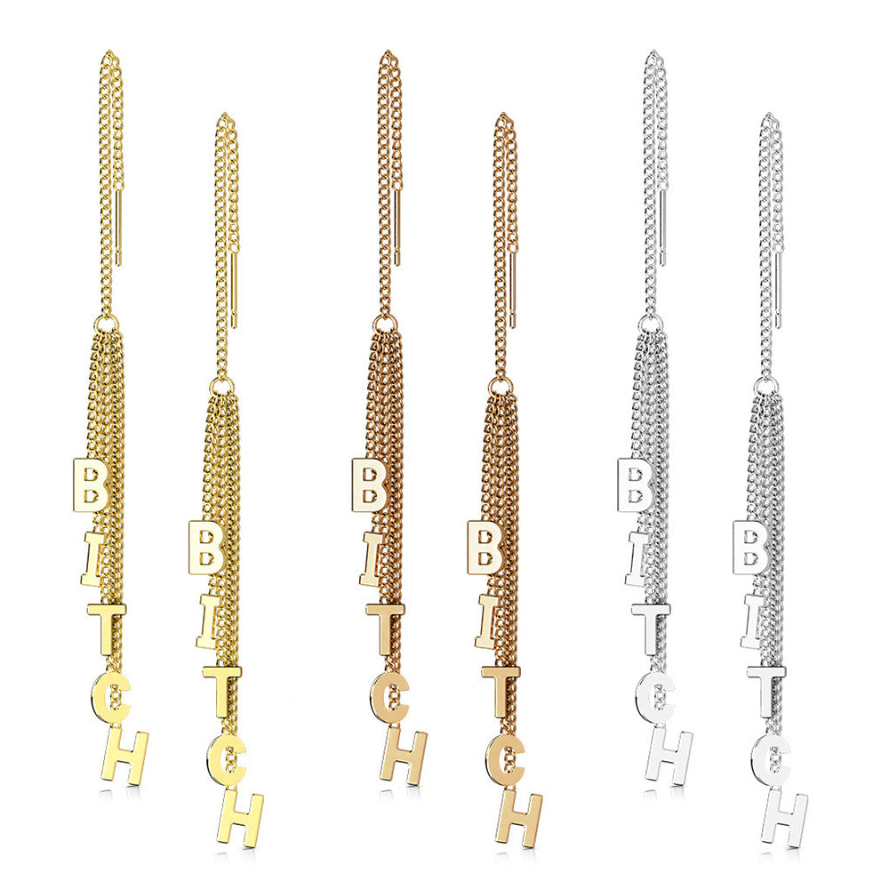 Surgical Steel 18 Gauge Bitch Letter Threader Ear Chain - Pair