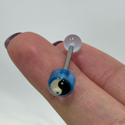 Surgical Steel Tongue Barbell 14G 16mm with Acrylic Yin Yang - photo 6