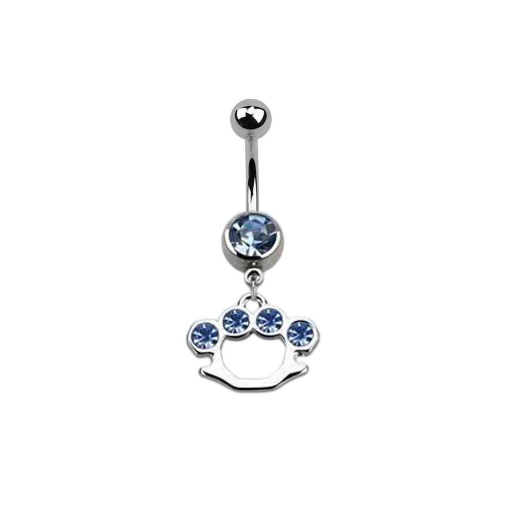Surgical Steel 14 Gauge Belly Ring with CZ Dangle Brass Knuckles - photo 7