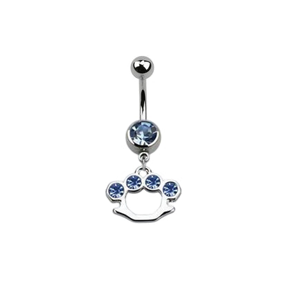 Surgical Steel 14 Gauge Belly Ring with CZ Dangle Brass Knuckles - photo 7