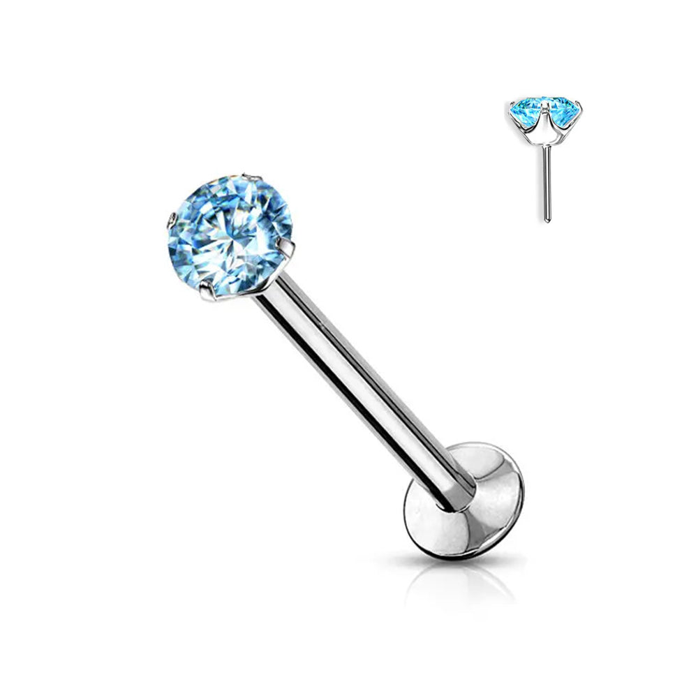 Surgical Steel 16 to 20 Gauge Push In Labret Stud with Prong CZ - photo 6