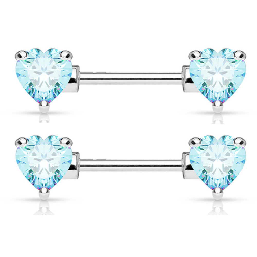 Surgical Steel 14 Gauge Nipple Barbell with CZ Heart - Pair - photo 5