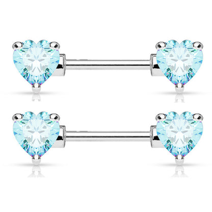 Surgical Steel 14 Gauge Nipple Barbell with CZ Heart - Pair - photo 5