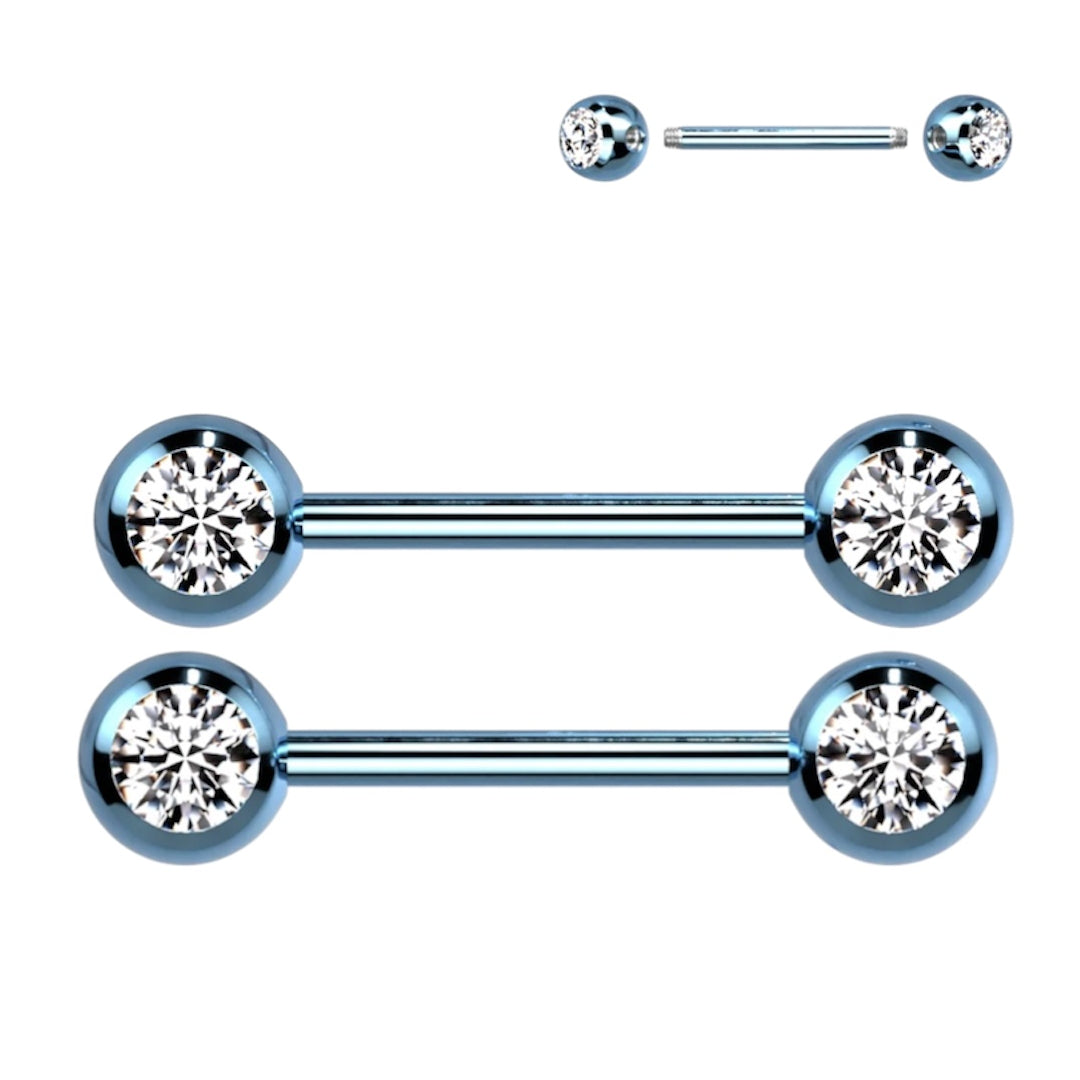 Surgical Steel 14 Gauge Nipple Barbell CZ with Ball - Pair - photo 6