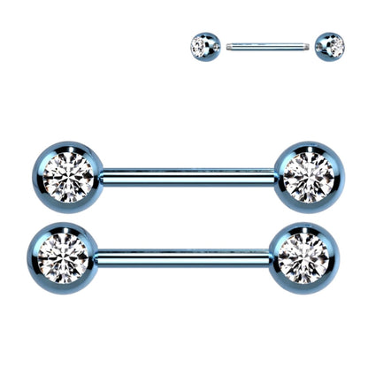 Surgical Steel 14 Gauge Nipple Barbell CZ with Ball - Pair - photo 6