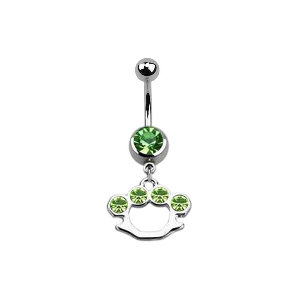 Surgical Steel 14 Gauge Belly Ring with CZ Dangle Brass Knuckles - photo 9