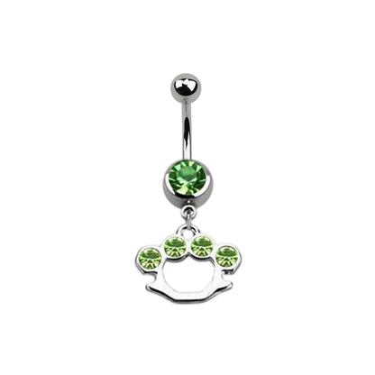 Surgical Steel 14 Gauge Belly Ring with CZ Dangle Brass Knuckles - photo 9