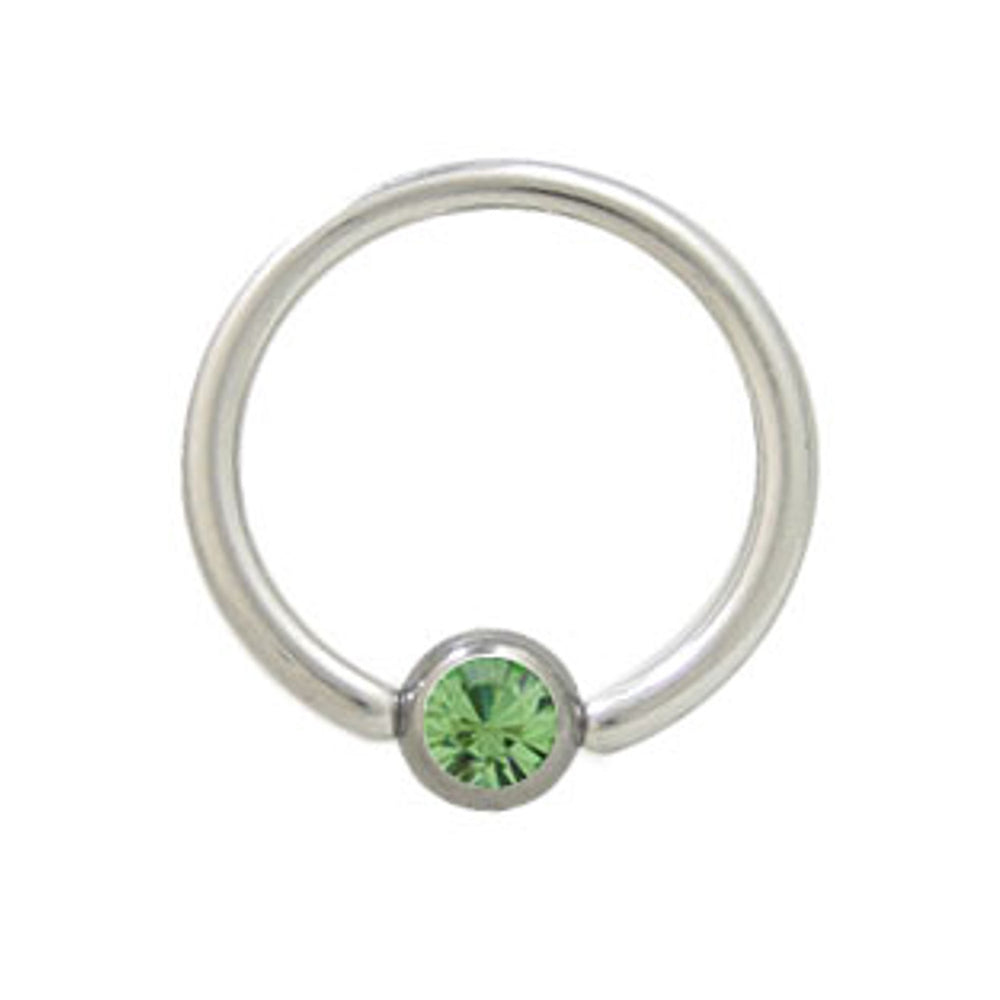 Surgical Steel 14 & 16 Gauge Captive Bead Ring with Light Green CZ