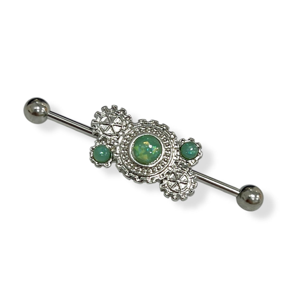 Surgical Steel 14 Gauge Industrial Barbell with Steampunk Opal - photo 6