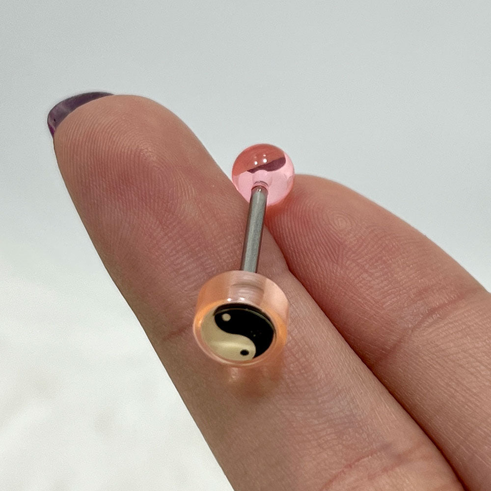 Surgical Steel Tongue Barbell 14G 16mm with Acrylic Yin Yang - photo 7