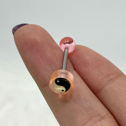 Surgical Steel Tongue Barbell 14G 16mm with Acrylic Yin Yang - photo 7