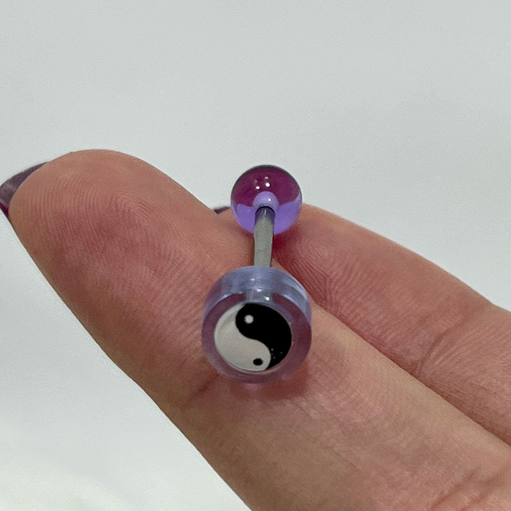 Surgical Steel Tongue Barbell 14G 16mm with Acrylic Yin Yang - photo 8