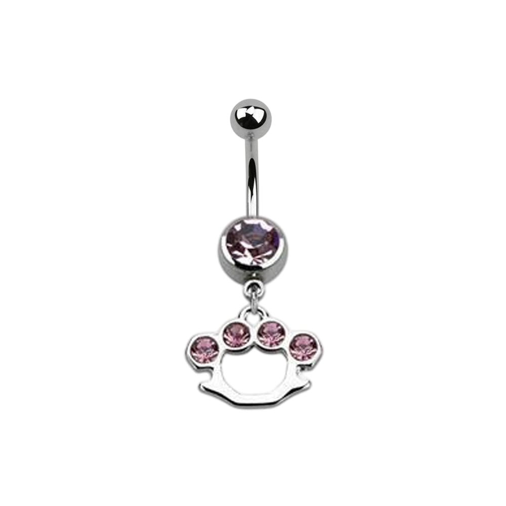 Surgical Steel 14 Gauge Belly Ring with CZ Dangle Brass Knuckles - photo 13