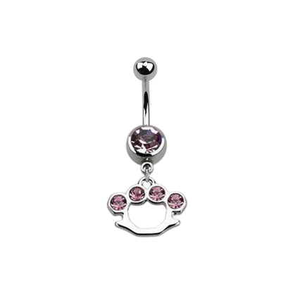 Surgical Steel 14 Gauge Belly Ring with CZ Dangle Brass Knuckles - photo 13
