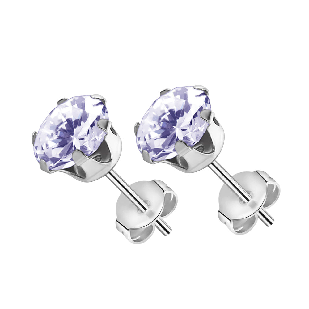 Surgical Steel 20 Gauge Cubic Zirconia Stud Earrings - Pair