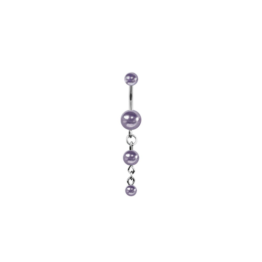 Titanium belly ring with triple pearl dangle