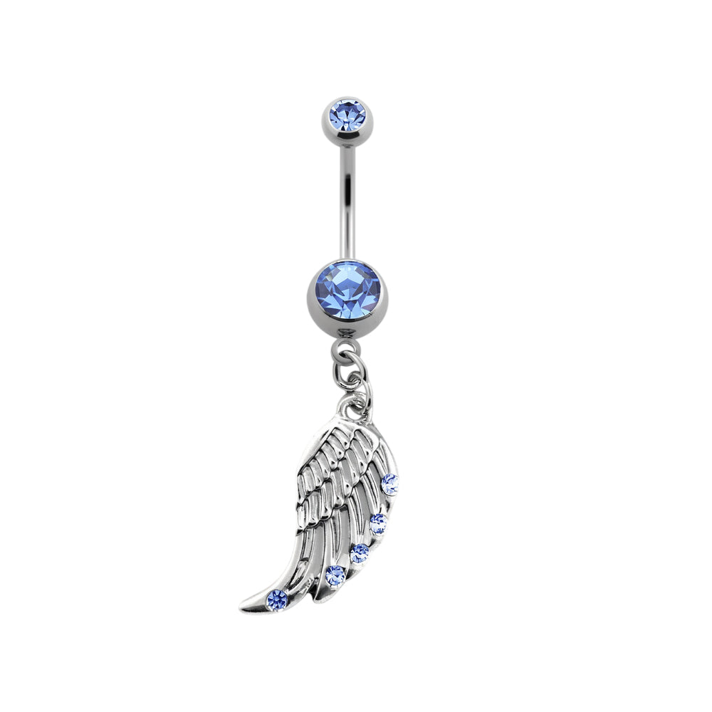 Titanium 14 Gauge Belly Button Ring with Wing CZ Dangle