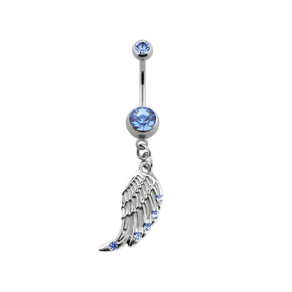 Titanium 14 Gauge Belly Button Ring with Wing CZ Dangle