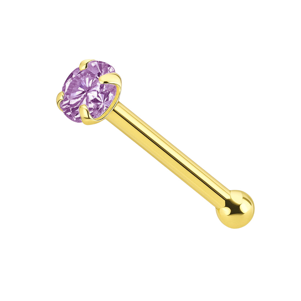 14K Solid Gold Nose Bone Stud 22G 6mm with CZ Top - photo 11