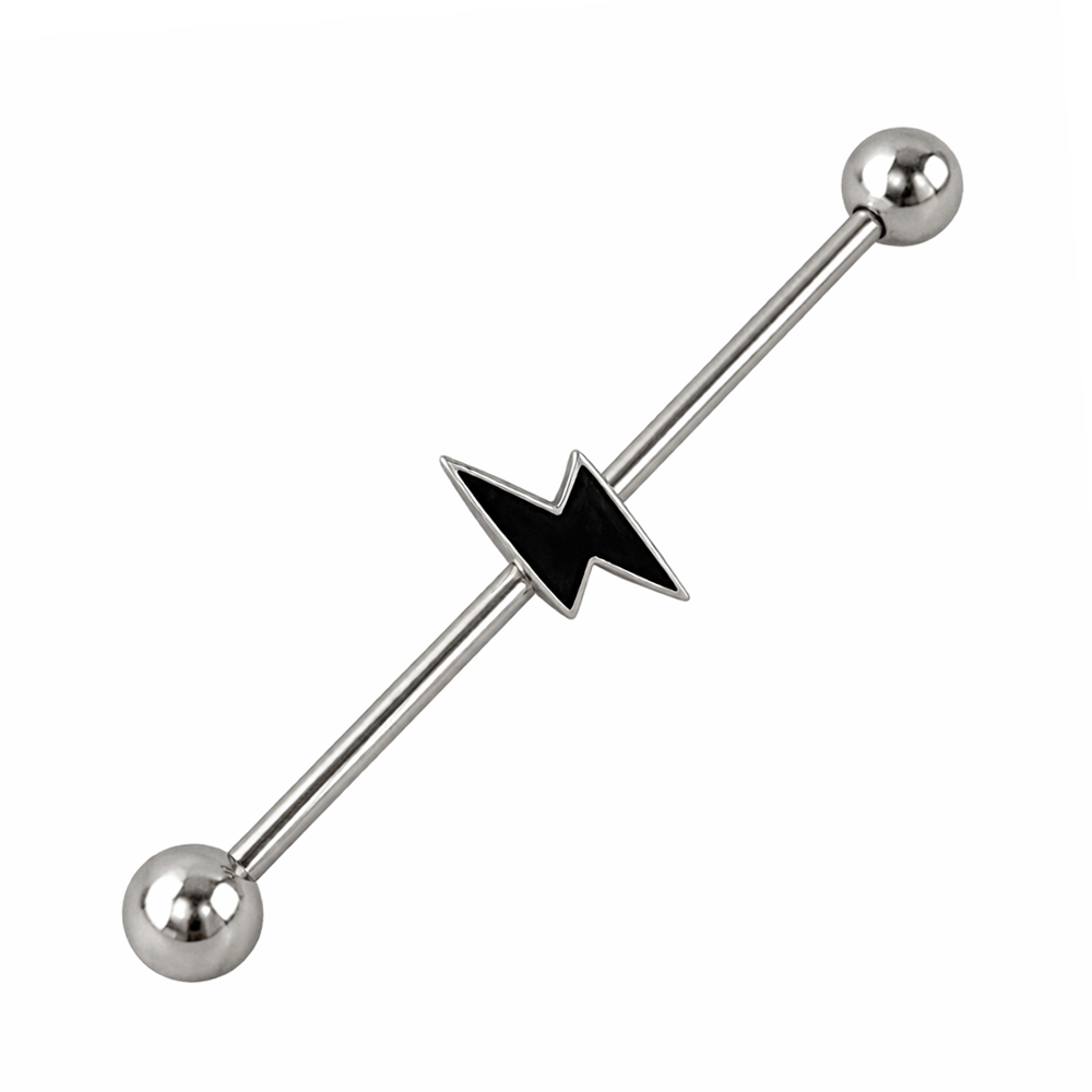 Surgical Steel Lightning Bolt Industrial Barbell 14 Gauge