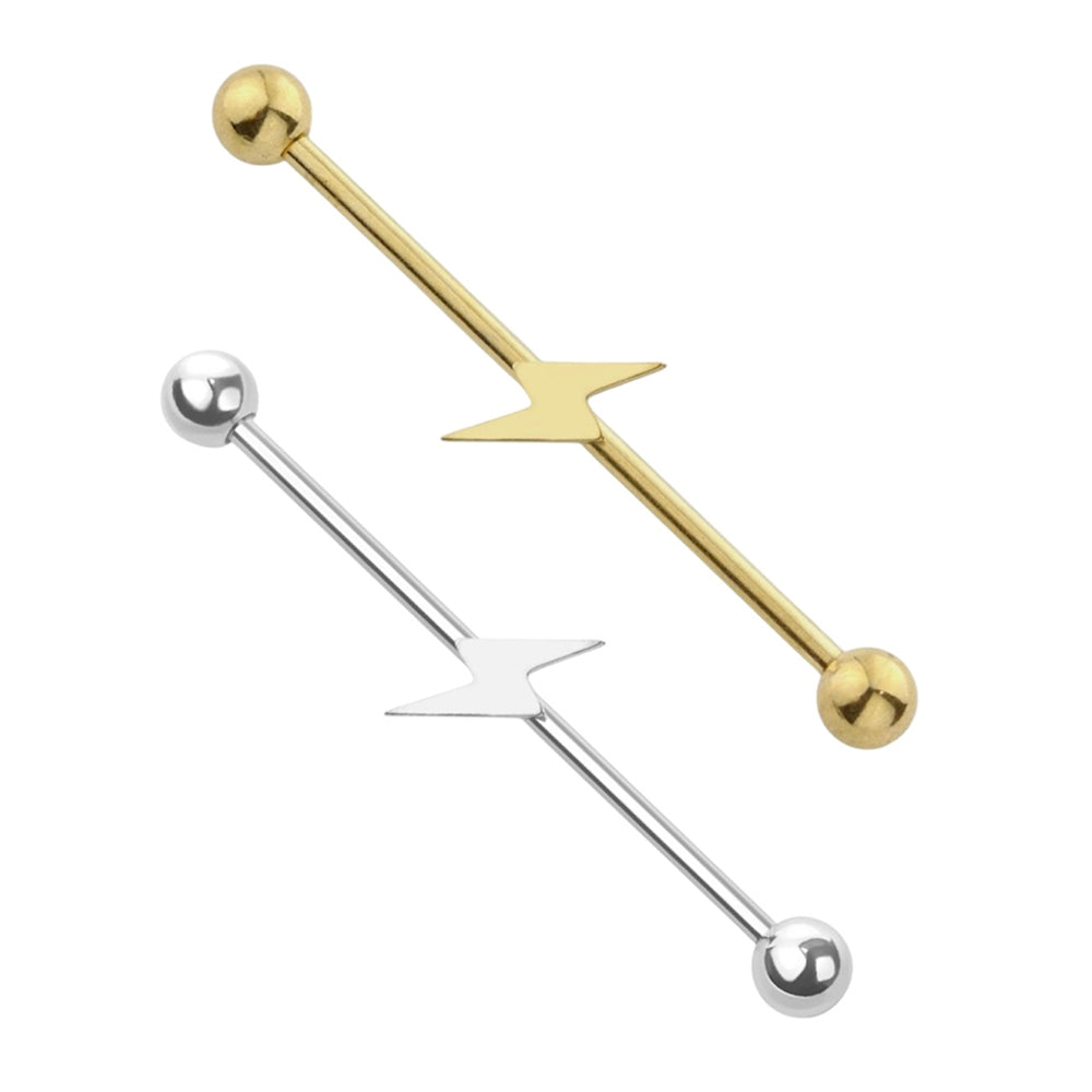 Surgical Steel 14 Gauge Industrial Barbell with Lightning Bolt