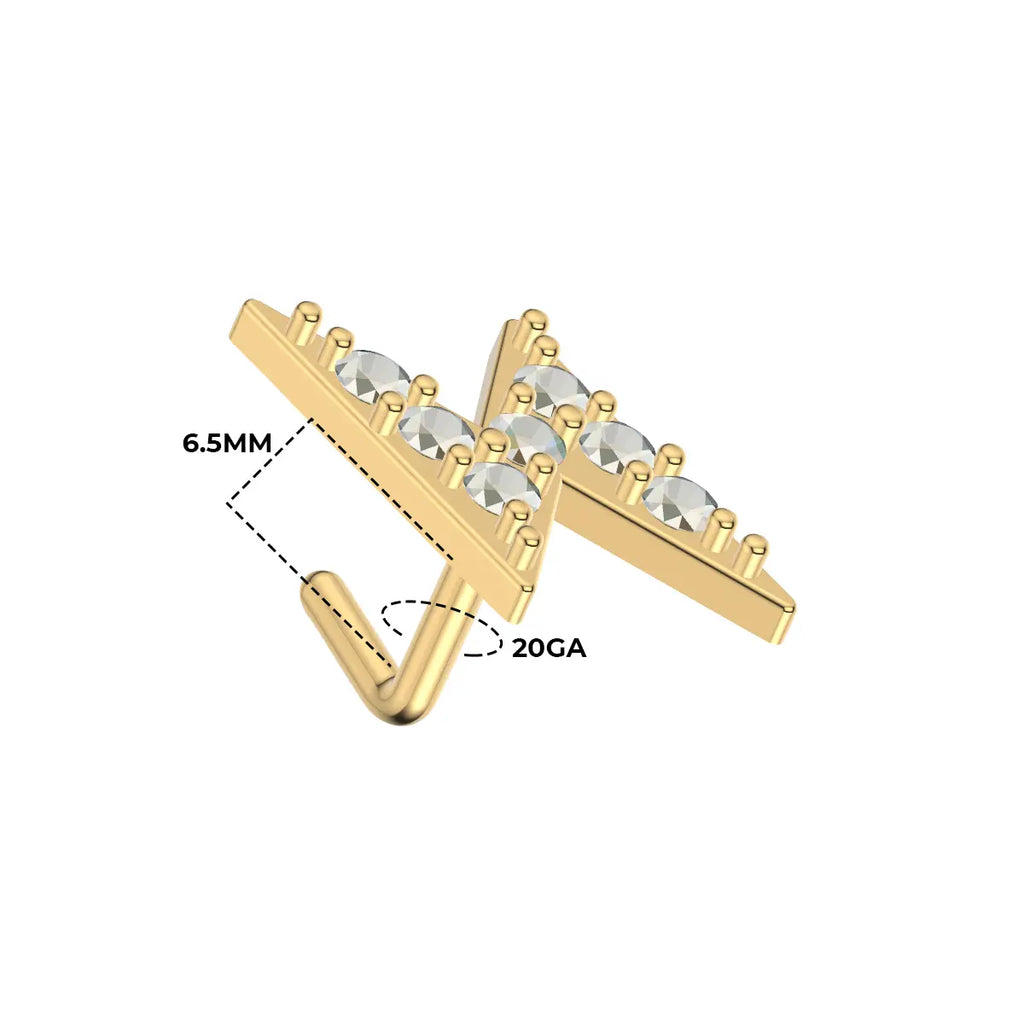 Gold Plated Surgical Steel 20G Lightning Bolt L Shaped Nose Stud