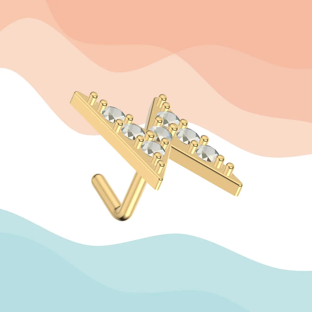 Gold Plated Surgical Steel 20G Lightning Bolt L Shaped Nose Stud