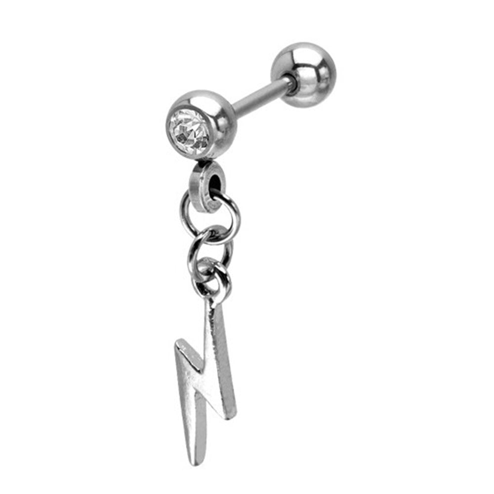 Surgical Steel 18 Gauge Lightning Cartilage Barbell with CZ