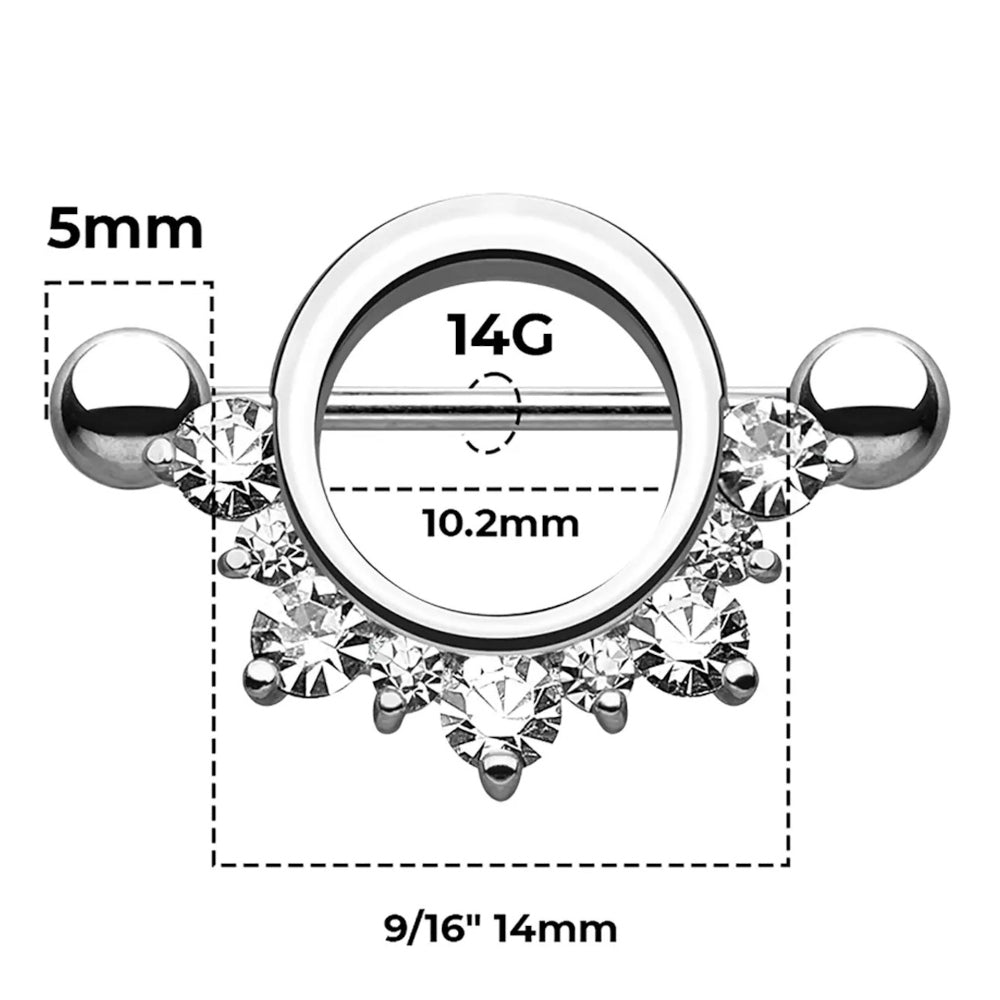 Surgical Steel 14 Gauge Nipple Shield with Half Circle Lined CZ - Pair - photo 2